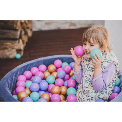 Round Ball Pit With 250 Balls, 90x30cm, Blue Grey, Velvet, Model Flower