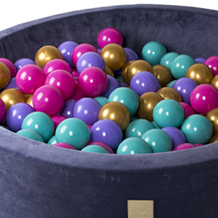 Round Ball Pit With 250 Balls, 90x30cm, Blue Grey, Velvet, Model Flower