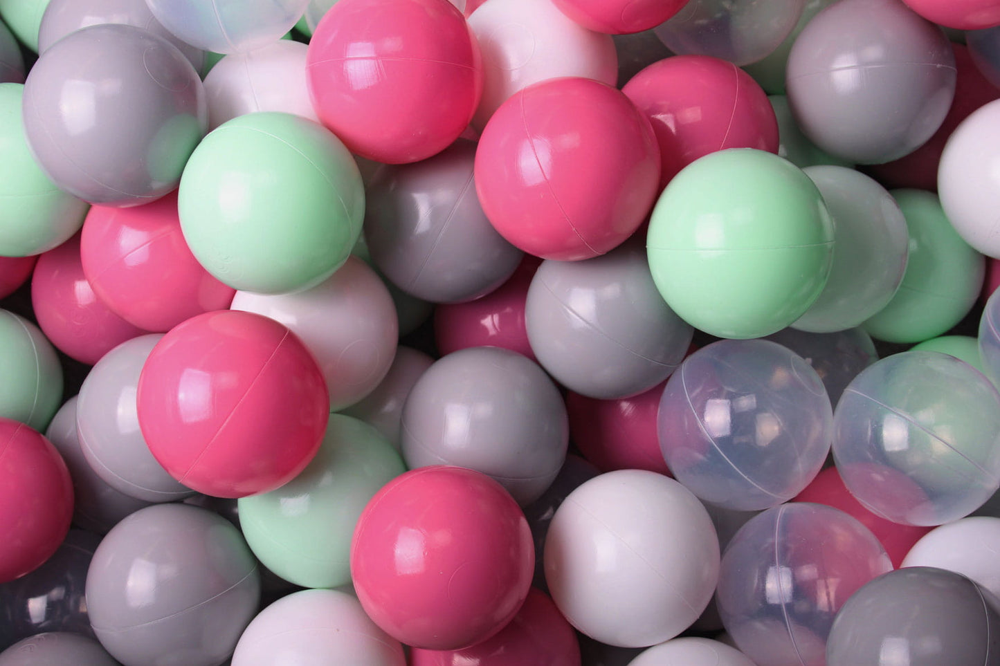 Soft Plastic Balls 7cm For The Ball Pit Certified Set 100pcs: Mint/Gray/Light Pink/Transparent/White