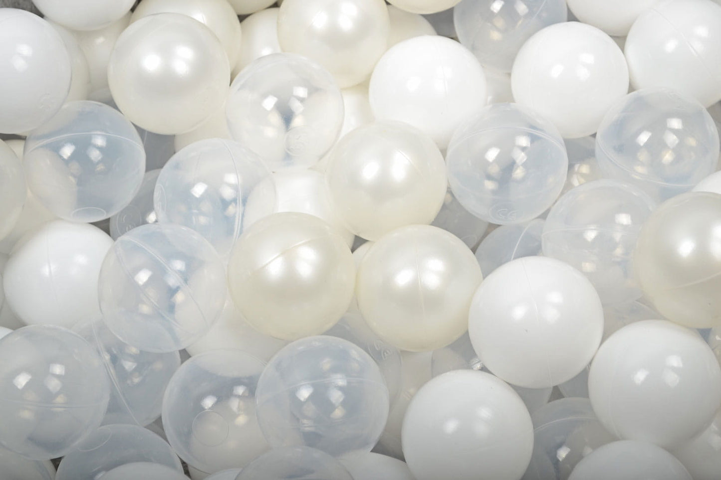 Soft Plastic Balls 7cm For The Ball Pit Certified Set 100pcs: White Pearl/White/Transparent