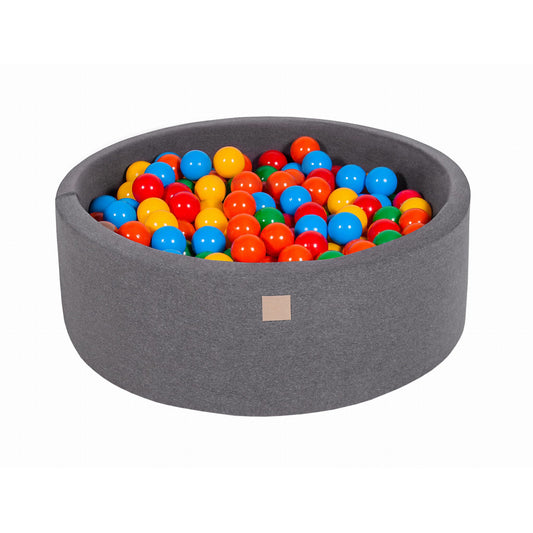 Round Ball Pit With 200 Balls, 90x30cm, Dark Grey, Cotton