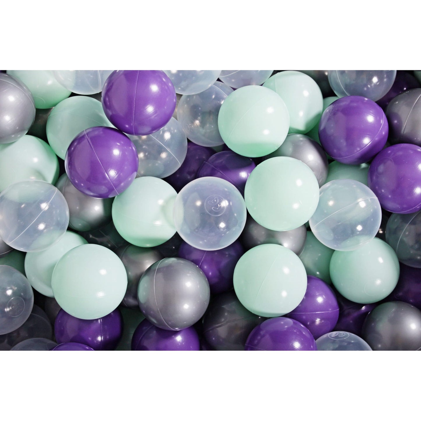 Baby Foam Round Ball Pit 90x30cm With 200 Balls 7cm Certified, Cotton, Mint: Mint/Transparent/Silver/Violet