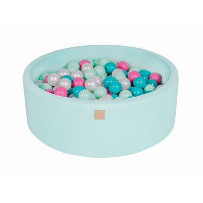 Baby Foam Round Ball Pit 90x30cm With 200 Balls 7cm Certified, Cotton, Mint: White Pearl/Turquoise/Light Pink/Mint