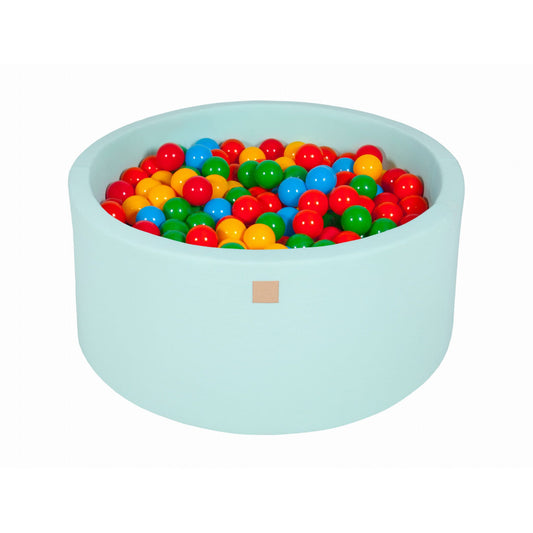 Baby Foam Round Ball Pit 90x40cm With 300 Balls 7cm Certified, Cotton, Mint: Yellow/Red/Dark Green/Orange/Blue