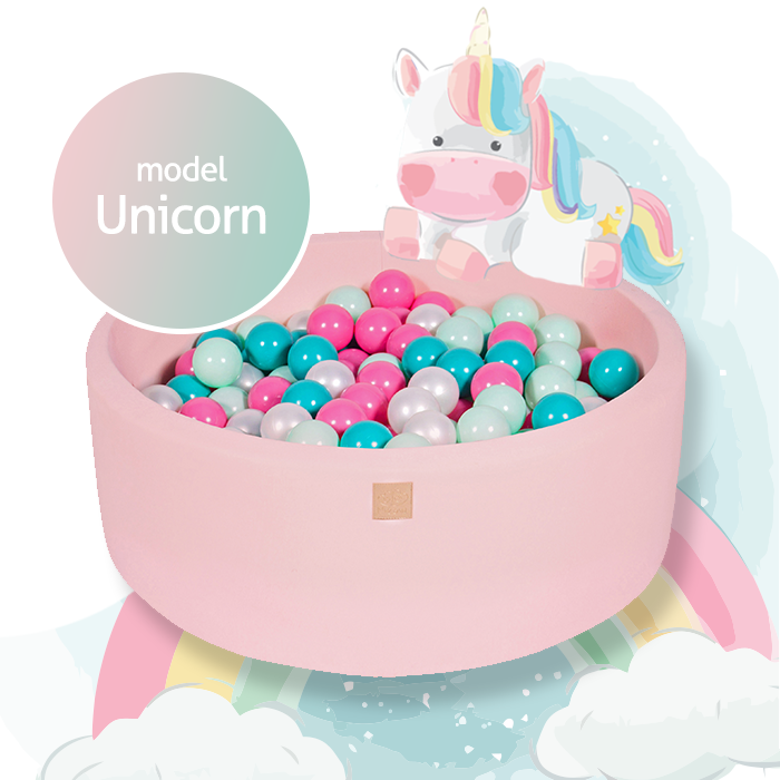 Round Ball Pit With 250 Balls, 90x30cm, Light Pink, Cotton, Model Unicorn