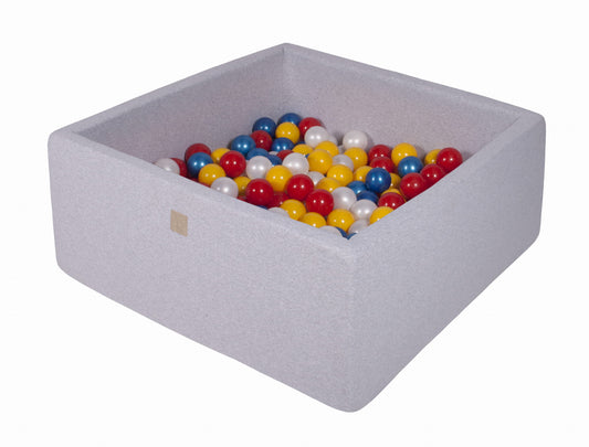 Square Ball Pit With 200 Balls, 90x90x40cm, Light Grey, Cotton