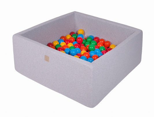 Square Ball Pit With 200 Balls, 90x90x40cm, Light Grey, Cotton