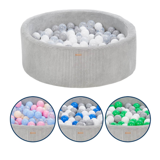 Velinda Soft Play Ball Pit with 200 Balls - Corduroy Fabric - 90cm - Kids Play Toy