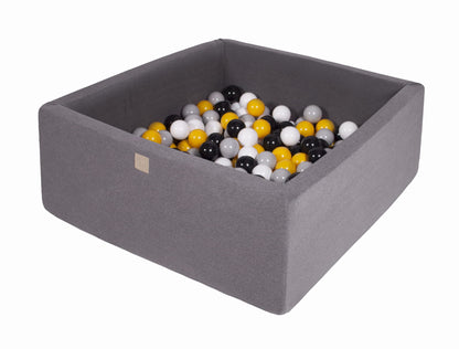 Square Ball Pit With 200 Balls, 90x90x40cm, Dark Grey, Cotton