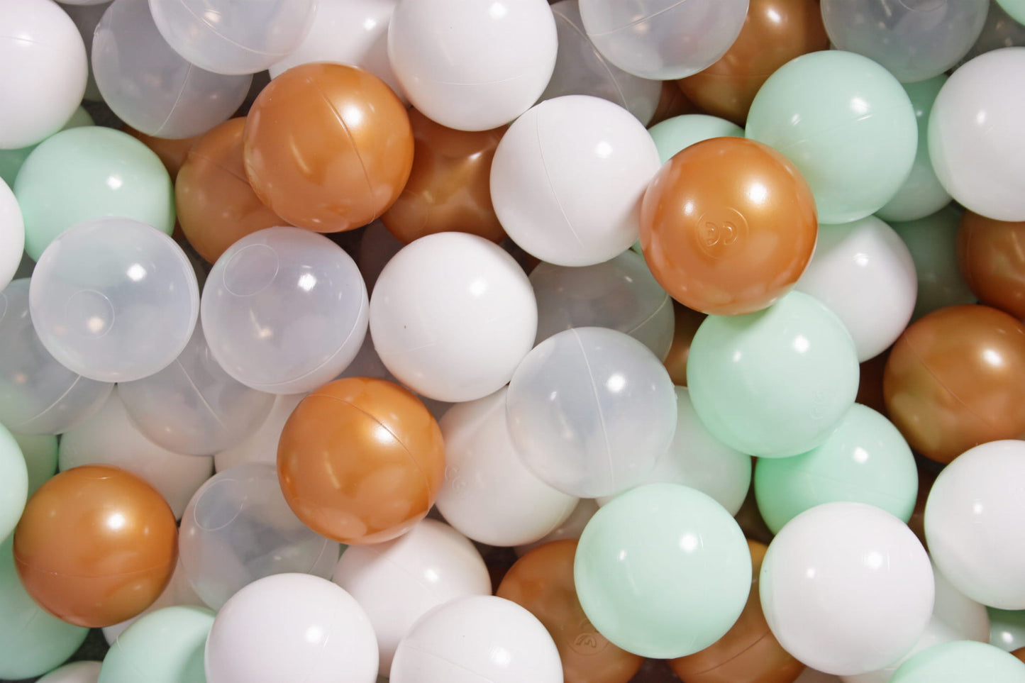 Soft Plastic Balls 7cm For The Ball Pit Certified Set 100pcs: Gold/Transparent/Mint/White