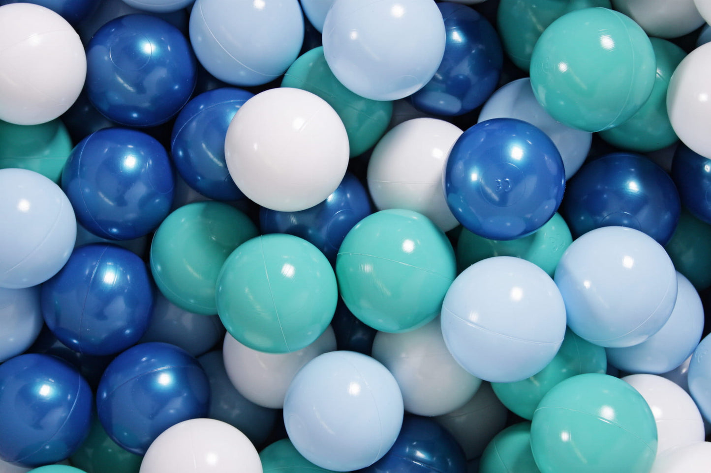 Soft Plastic Balls 7cm For The Ball Pit Certified Set 100pcs: Turquoise/Baby Blue/White/Blue Pearl