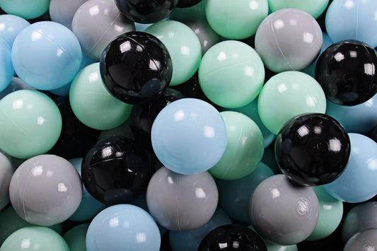 Soft Plastic Balls 7cm For The Ball Pit Certified Set 200pcs: Mint/Gray/Baby Blue/Black