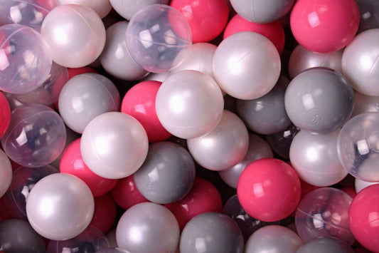 Soft Plastic Balls 7cm For The Ball Pit Certified Set 200pcs: White Pearl/Gray/Light Pink/Transparent