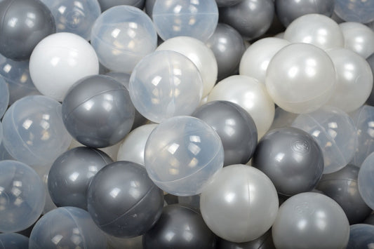 Soft Plastic Balls 7cm For The Ball Pit Certified Set 200pcs: Silver/White/White Pearl/Transparent