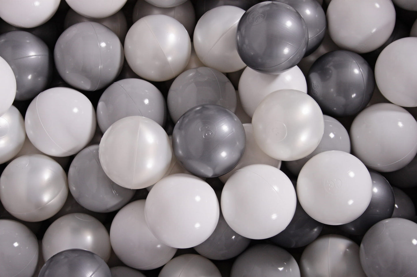 Soft Plastic Balls 7cm For The Ball Pit Certified Set 200pcs: Gray/White Pearl/Silver/White