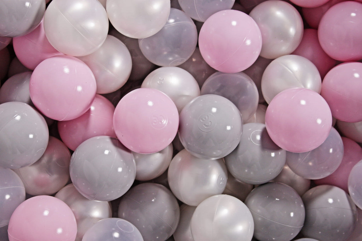 Soft Plastic Balls 7cm For The Ball Pit Certified Set 200pcs: Pastel Pink/Transparent/White Pearl/Gray