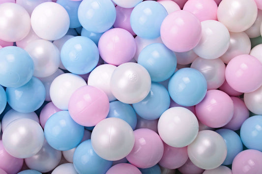 Soft Plastic Balls 7cm For The Ball Pit Certified Set 300pcs: White Pearl/White/Baby Blue/Pastel Pink