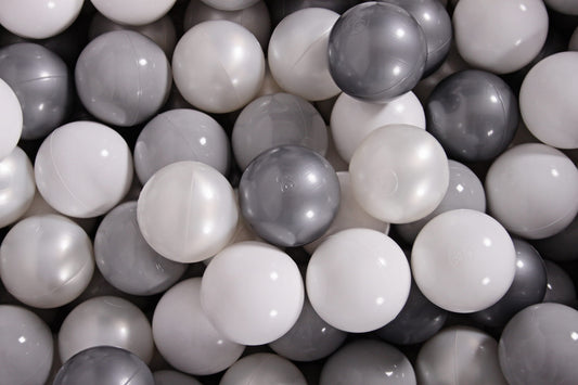 Soft Plastic Balls 7cm For The Ball Pit Certified Set 300pcs: Gray/White Pearl/Silver/White