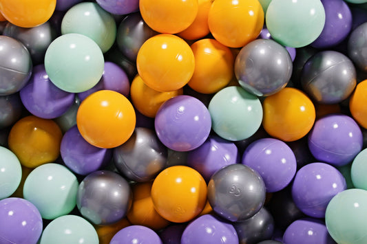 Soft Plastic Balls 7cm For The Ball Pit Certified Set 100pcs: Lilac/Yellow/Mint/Silver