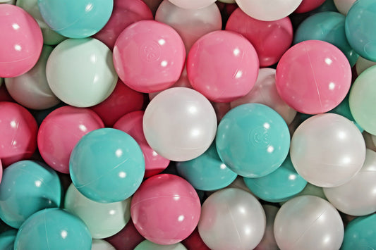 Soft Plastic Balls 7cm For The Ball Pit Certified Set 100pcs: Mint/Light Pink/Turquoise/White Pearl