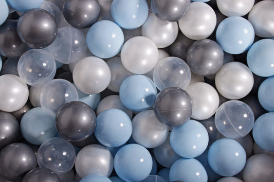 Soft Plastic Balls 7cm For The Ball Pit Certified Set 100pcs: Baby Blue/White Pearl/Silver/Transparent