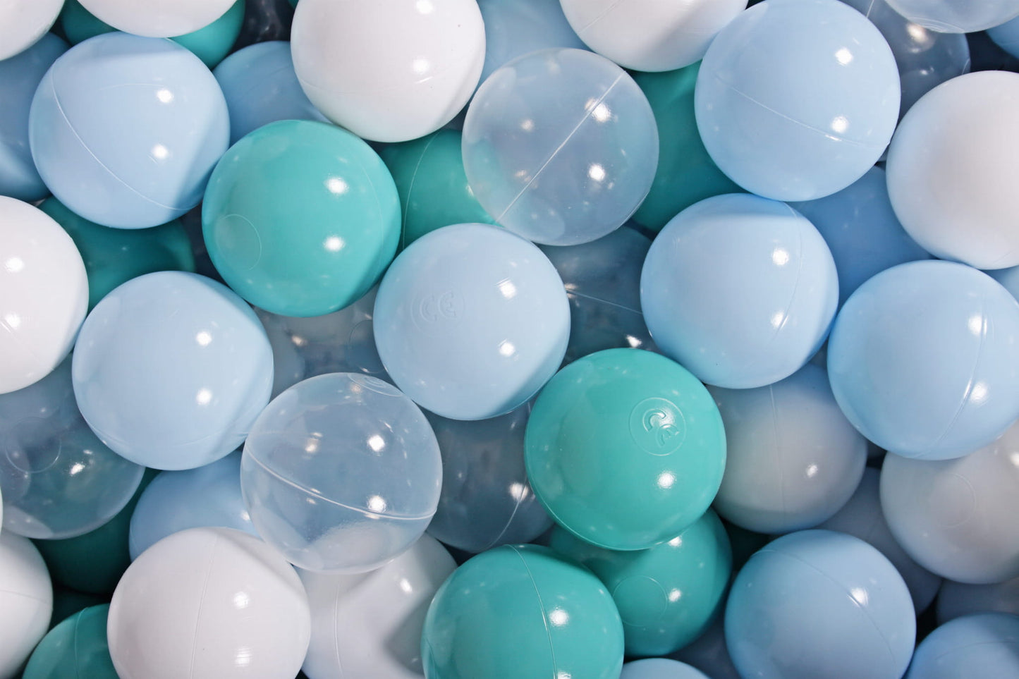 Soft Plastic Balls 7cm For The Ball Pit Certified Set 100pcs: Baby Blue/Turquoise/Transparent/White