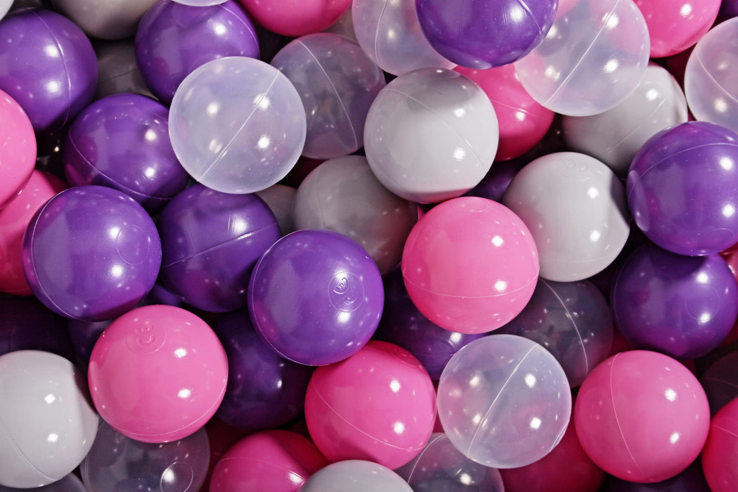 Soft Plastic Balls 7cm For The Ball Pit Certified Set 100pcs: Violet/Light Pink/Gray/Transparent