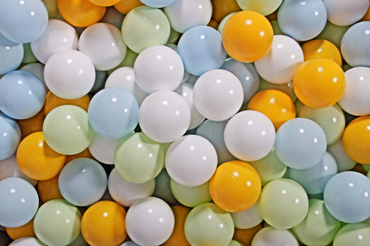 Soft Plastic Balls 7cm For The Ball Pit Certified Set 100pcs: Light Green/Baby Blue/White/Yellow