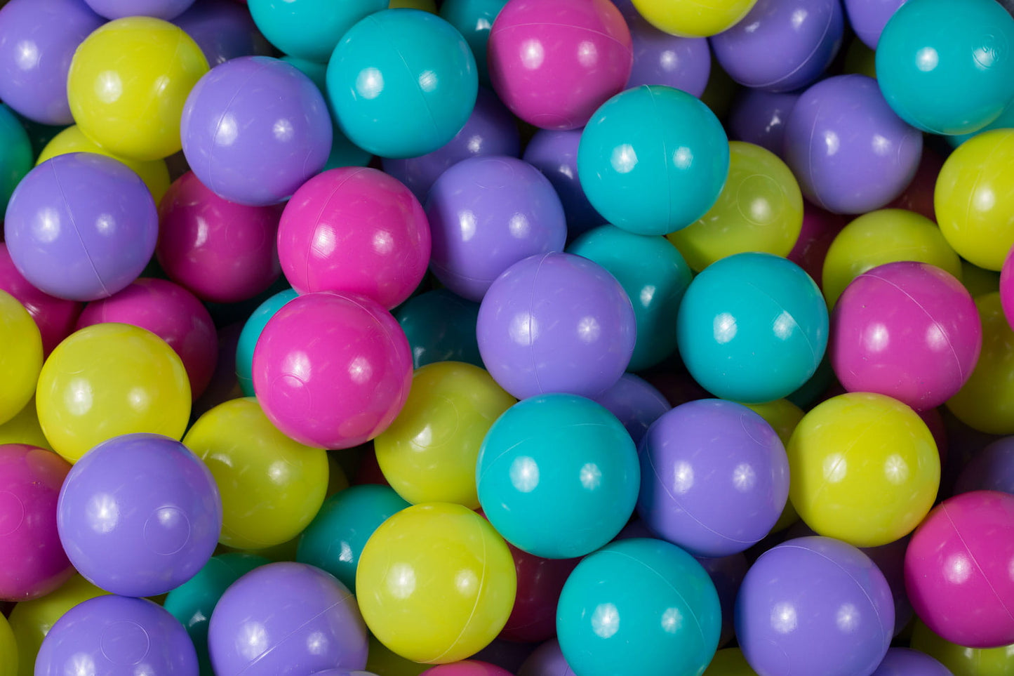 Soft Plastic Balls 7cm For The Ball Pit Certified Set 100pcs: Violet/Light Pink/Lime Green Green/Turquoise