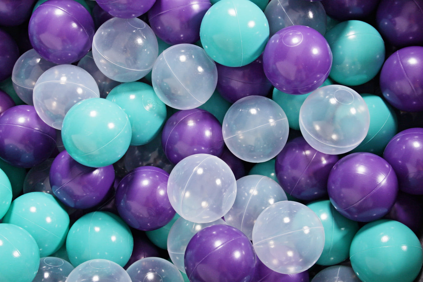 Soft Plastic Balls 7cm For The Ball Pit Certified Set 100pcs: Violet/Transparent/Turquoise