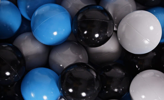 Soft Plastic Balls 7cm For The Ball Pit Certified Set 300pcs: Blue/Gray/Black