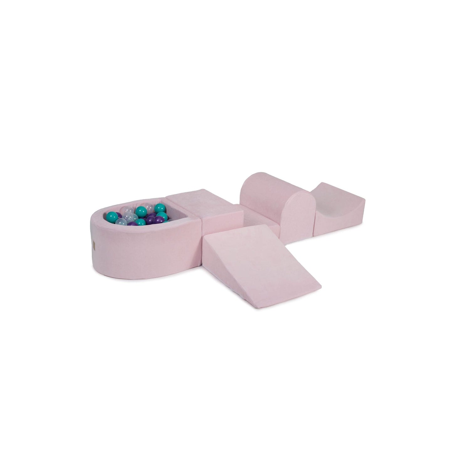 Foam Playset With Small Ball Pit Playground For Children With 100 Balls Certified, Velvet, Light Pink: Violet/Transparent/Turquoise