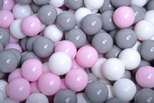 Soft Plastic Balls 7cm For The Ball Pit Certified Set 300pcs: Gray/Pastel Pink/White