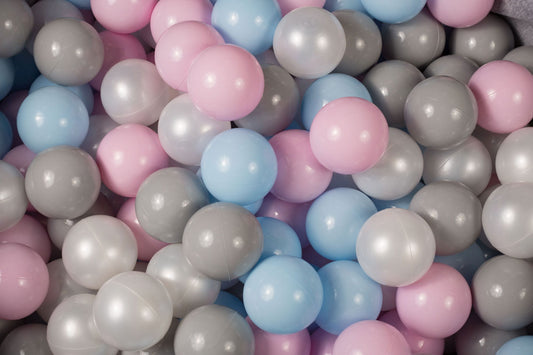 Soft Plastic Balls 7cm For The Ball Pit Certified Set 300pcs: Baby Blue/Pastel Pink/White Pearl/Gray