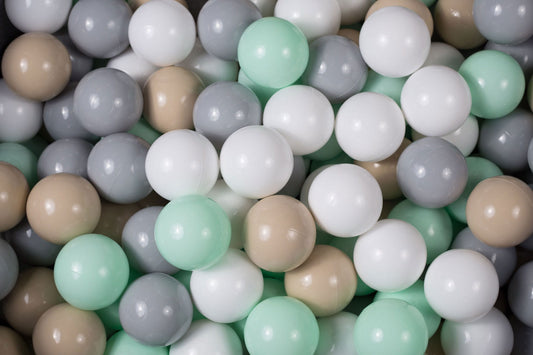 Soft Plastic Balls 7cm For The Ball Pit Certified Set 300pcs: Mint/Beige/Gray/White