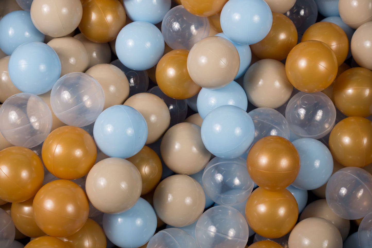 Soft Plastic Balls 7cm For The Ball Pit Certified Set 100pcs: Gold/Baby Blue/Beige/Transparent