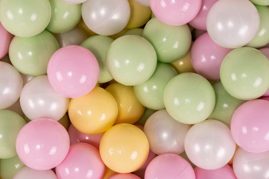 Soft Plastic Balls 7cm For The Ball Pit Certified Set 100pcs: White Pearl/Light Green/Pastel Pink/Pastel Yellow