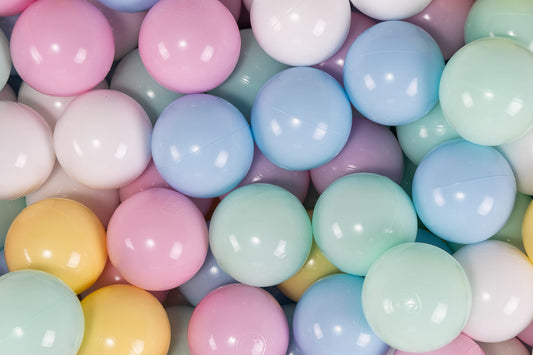 Soft Plastic Balls 7cm For The Ball Pit Certified Set 400pcs: Baby Blue/White Pearl/Peach/Baby Blue/White/Mint/Pastel Pink/Pastel Yellow