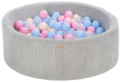 Velinda Soft Play Ball Pit with 300 Balls - Corduroy Fabric - 90cm - Kids Play Toy