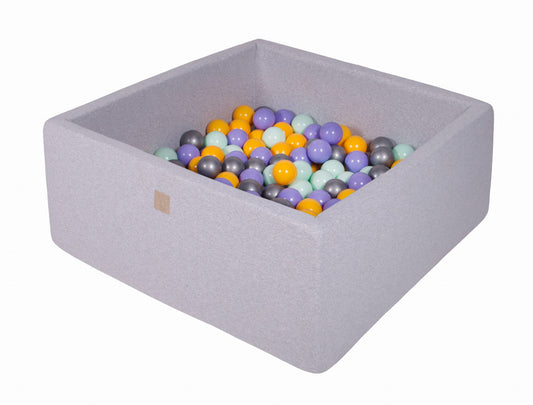 Square Ball Pit With 400 Balls, 110x110x40cm, Light Grey, Cotton