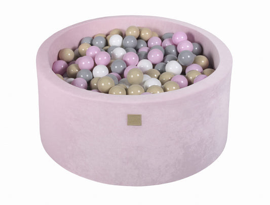 Round Ball Pit With 300 Balls, 90x40cm, Light Pink, Velvet