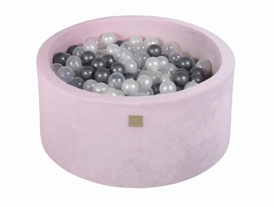 Round Ball Pit With 300 Balls, 90x40cm, Light Pink, Velvet