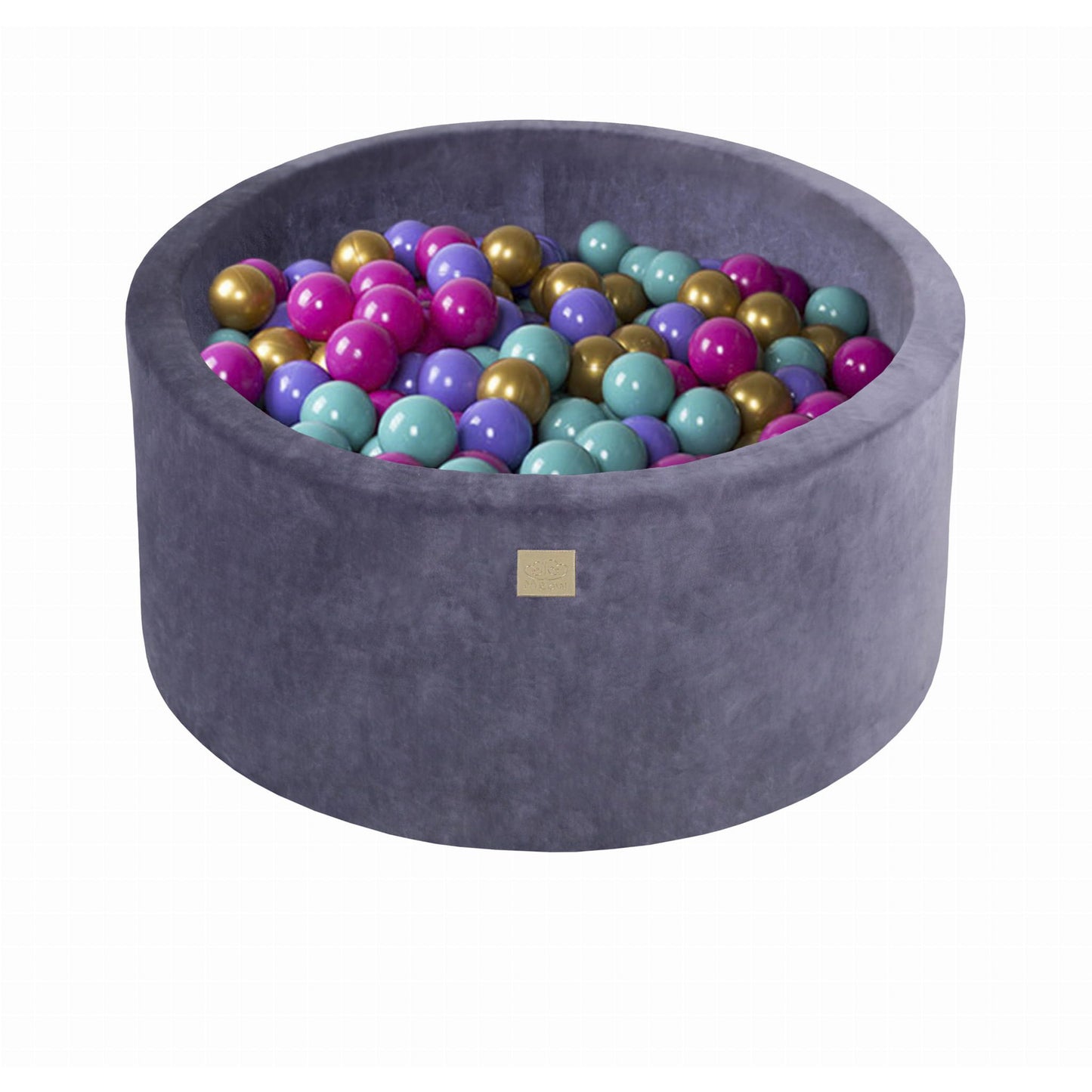 Round Ball Pit With 300 Balls, 90x40cm, Blue Grey, Velvet