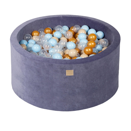 Round Ball Pit With 300 Balls, 90x40cm, Blue Grey, Velvet