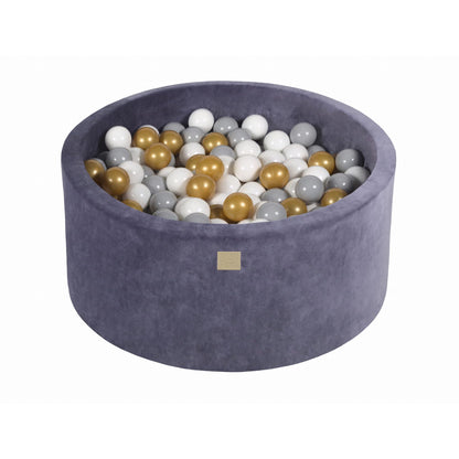 Round Ball Pit With 300 Balls, 90x40cm, Blue Grey, Velvet