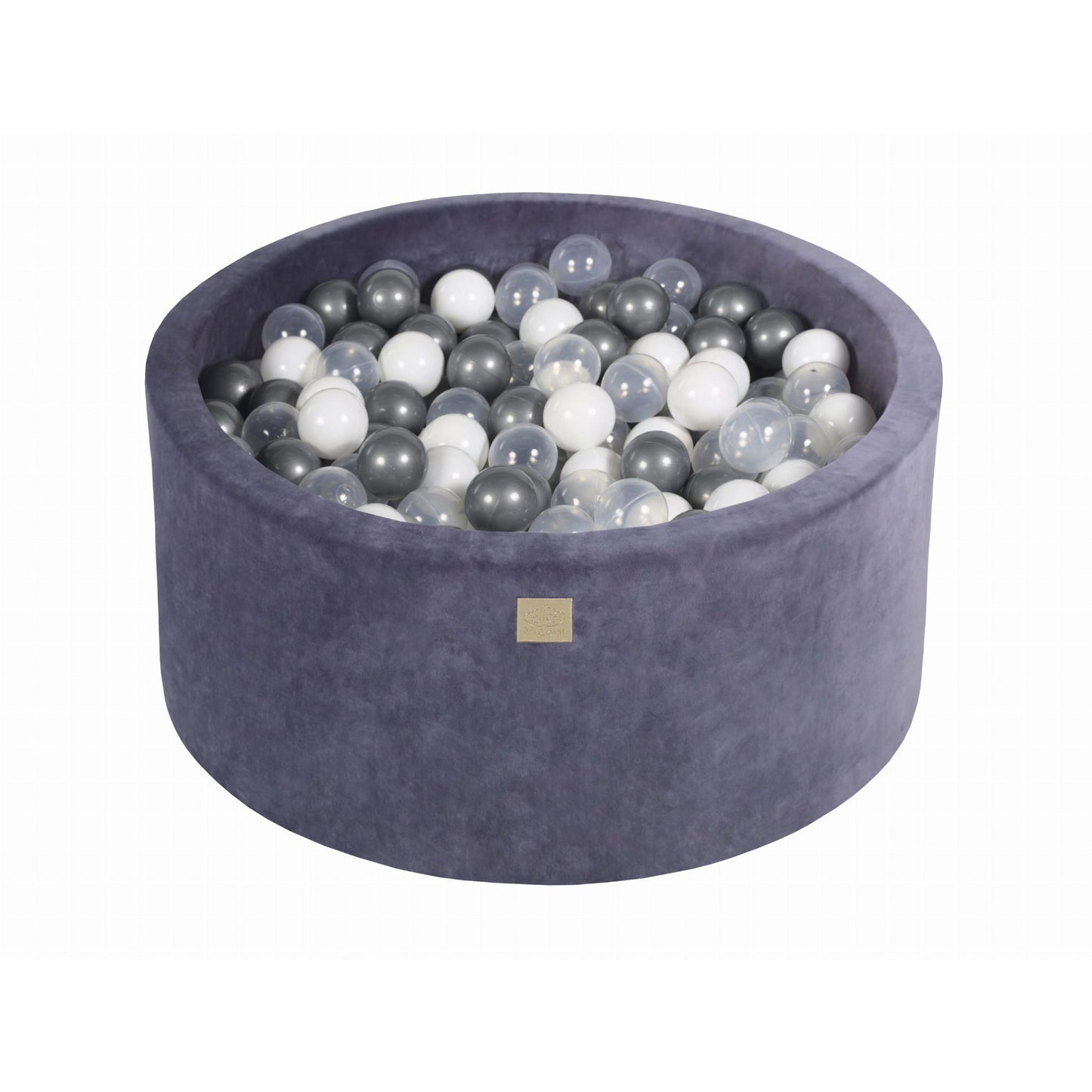 Round Ball Pit With 300 Balls, 90x40cm, Blue Grey, Velvet