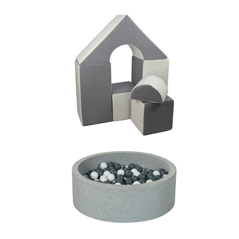 Grey Castle Playset & Ball Pit Bundle – 6-Piece Foam Set - 200/300 Balls