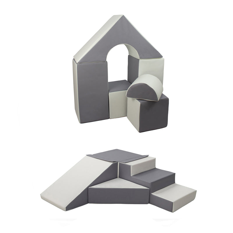 Grey & White Castle Playset & Slide Step Soft Play Set – 6 Pieces - Foam