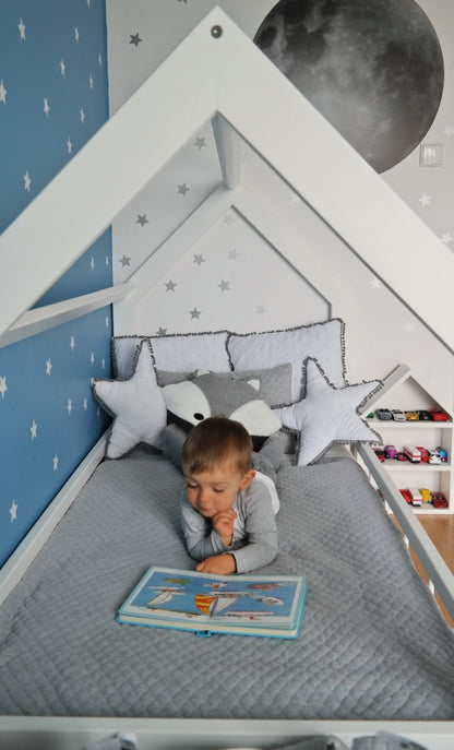 Velinda Scandinavian Kids Bed - Pine Wood, 120cm Height - Play & Sleep - Fits 80x160cm Mattress