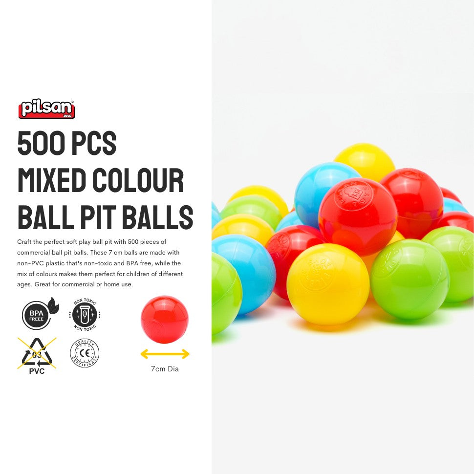 Ball Pit Balls - 7 CM - 500 PCS - Commercial Grade - Mixed Colours - Non-PVC Plastic - Non-Toxic and BPA Free - Premium Quality